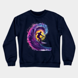 Ride the Neon Wave: Dynamic Surfer Illustration Crewneck Sweatshirt